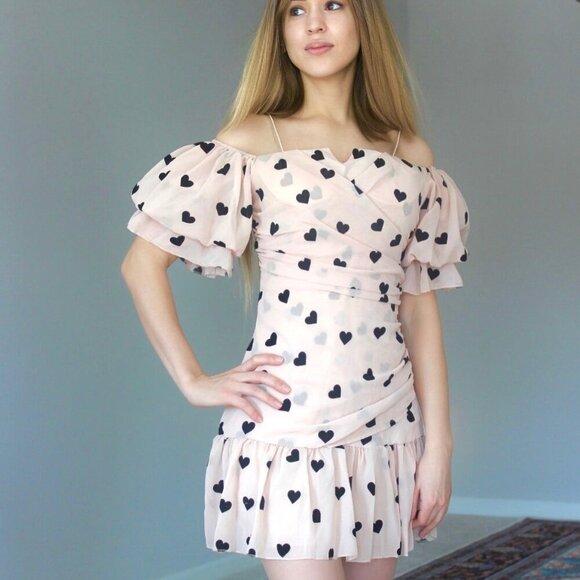 Beige Heart Mini Girly Dress - Picture 1 of 4